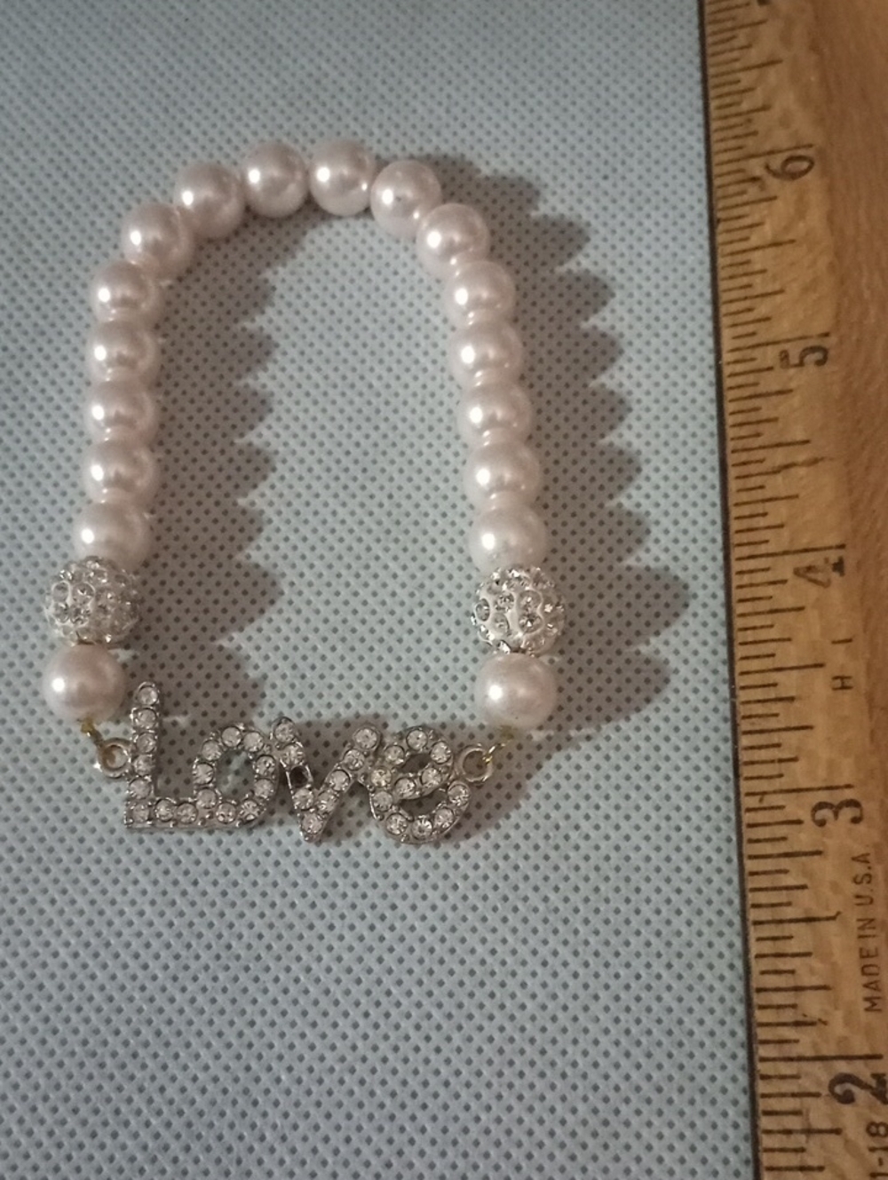 Pearl Beaded 'Love' Crystal Charm Bracelet - White